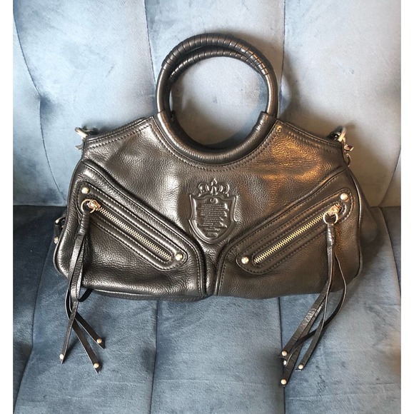 Cettu Handbags - Cettu Black Soft Pebbled Italian Leather Studded Handbag Moto Biker Chick Punk